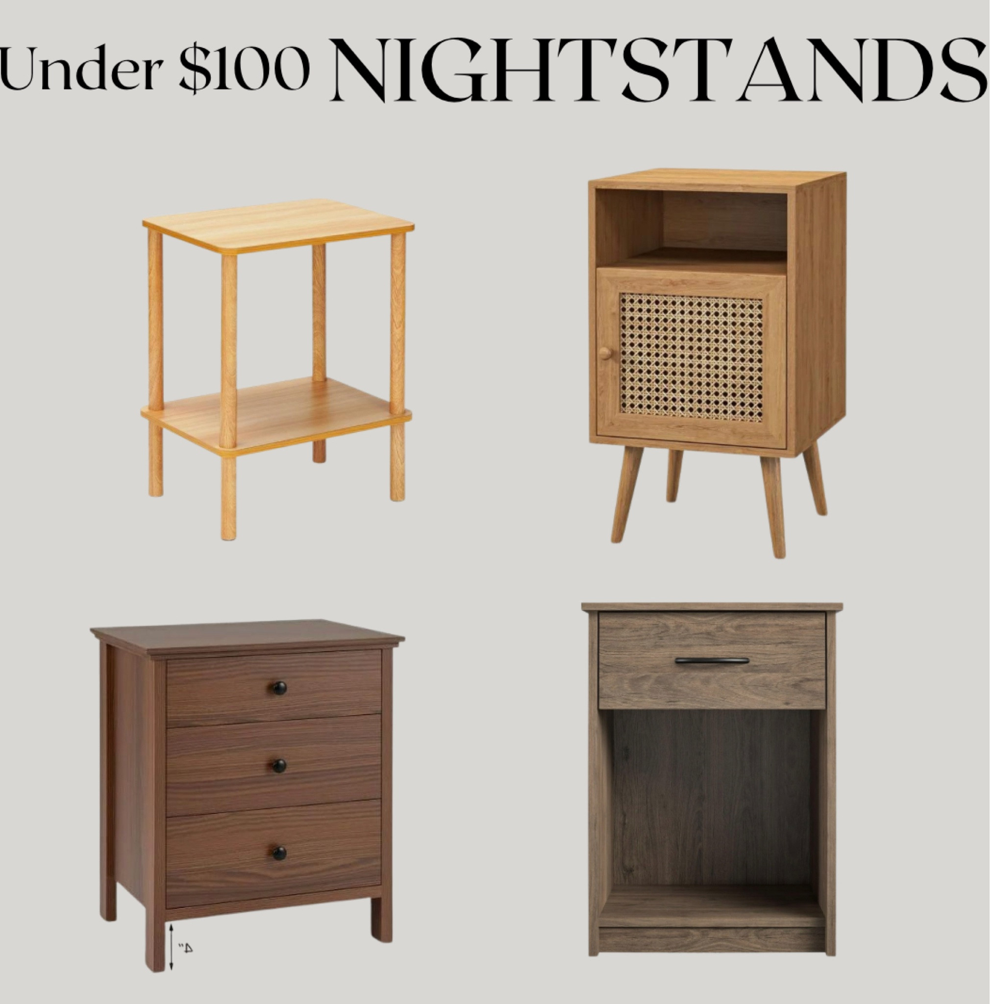 Nightstands to fit for your bedroom and a price you’ll love ✨ All under $100! Scroll down to shop this sale 

#walmart
#walmarthome

Walmart wooden nightstands  
Wooden nightstands on sale  
Affordable nightstands Walmart  
Walmart bedroom furniture  
Rustic wooden nightstands  
Budget-friendly bedroom decor  Nightstands under $100  
Walmart furniture sale  
Wooden bedside tables  
Walmart home decor finds  
Modern wooden nightstands  
Bedroom furniture deals  
Shop Walmart nightstands  
LTK home sale finds  
Wooden bedroom furniture sale  
Wooden nightstands
Brown nightstands

 

#LTKSaleAlert #LTKStyleTip #LTKHome

#LTKSaleAlert #LTKFallSale #LTKHome