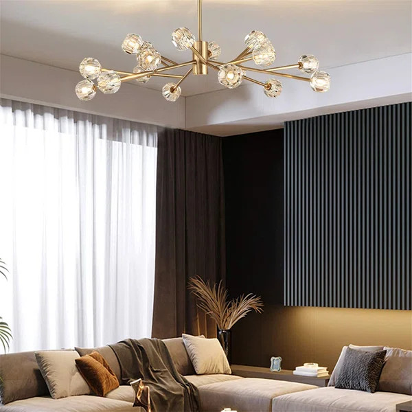 Crystal Sputnik Chandelier, 18-Light Modern Globe Brass Branch Monochromatic Pendant Lamp | Wayfair Professional