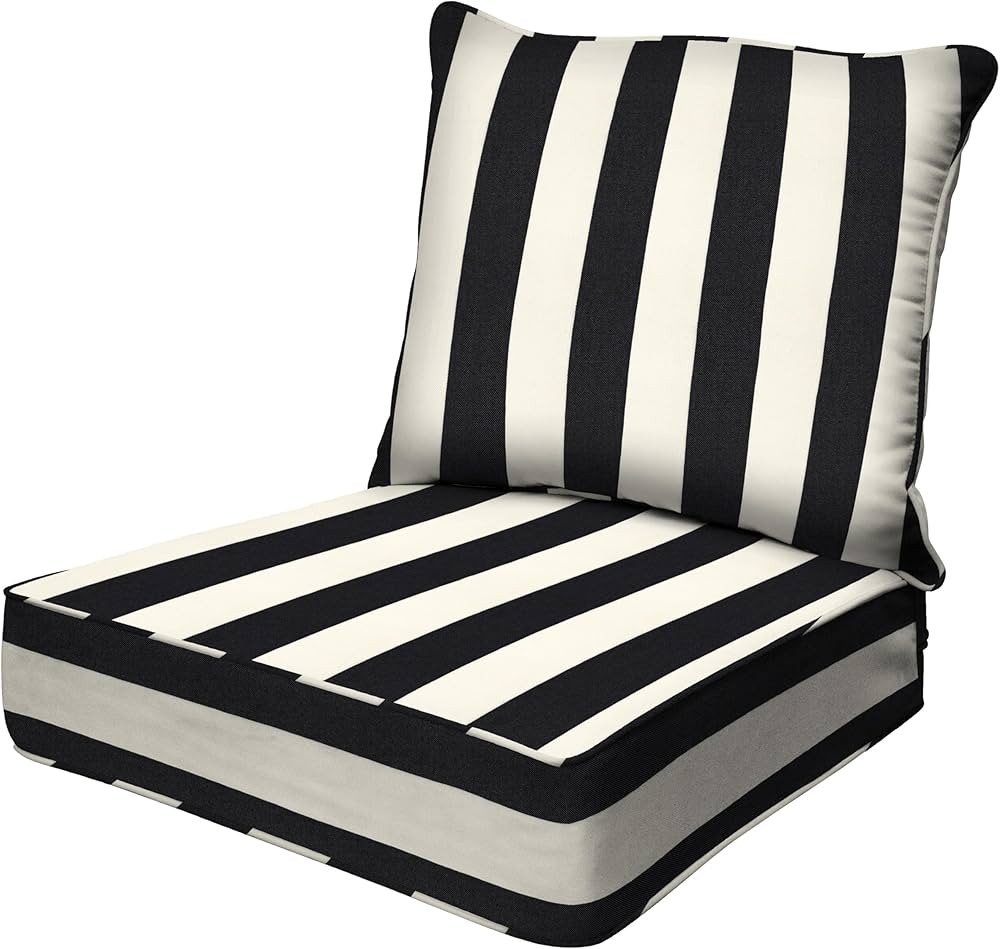 Honeycomb Outdoor Deep Seat, 24 x 23, Cabana Stripe Black & Ivory Chair Cushion for Patio Furnitu... | Amazon (US)