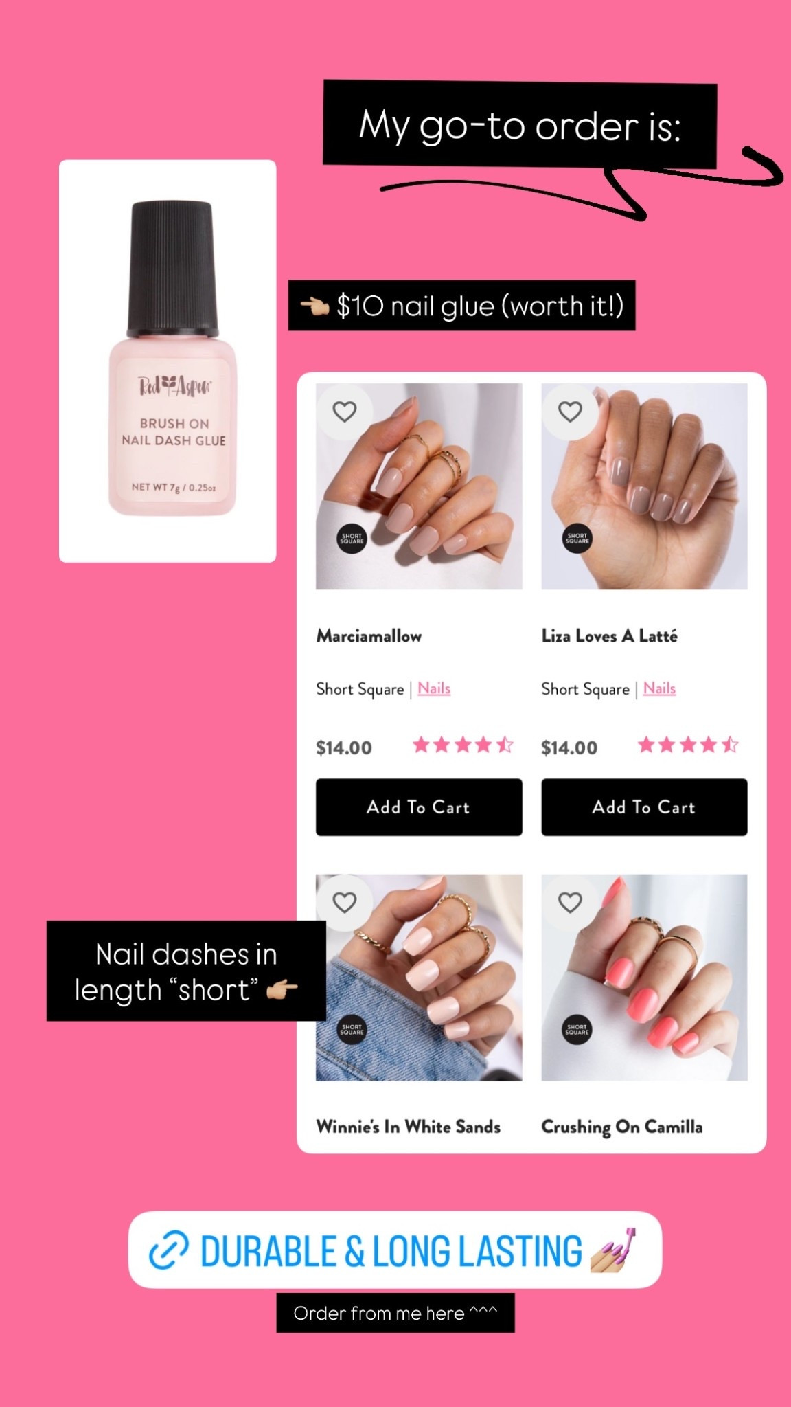 My go-to order is: 👈🏼 $10 nail glue (worth it!) Nail dashes in 
length “short” 👉🏼 Order from me here ^^^

#LTKgrwm #LTKBeauty #LTKselfcare