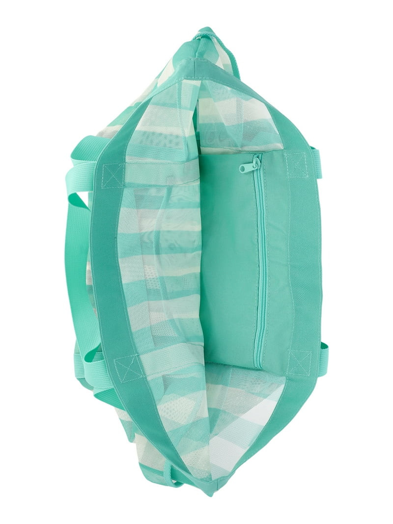 No Boundaries Women's Mesh Tote Bag, Jade Stripe | Walmart (US)