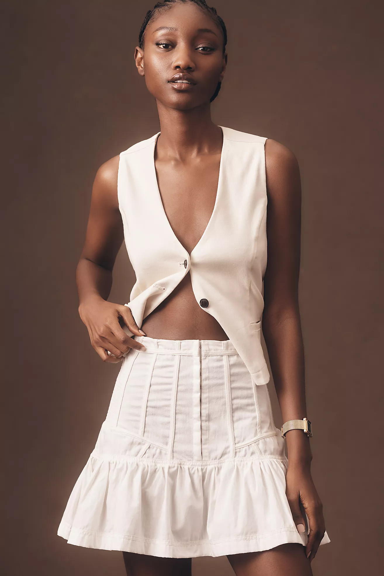 Pilcro Seamed Flounce Mini Skirt | Anthropologie (US)