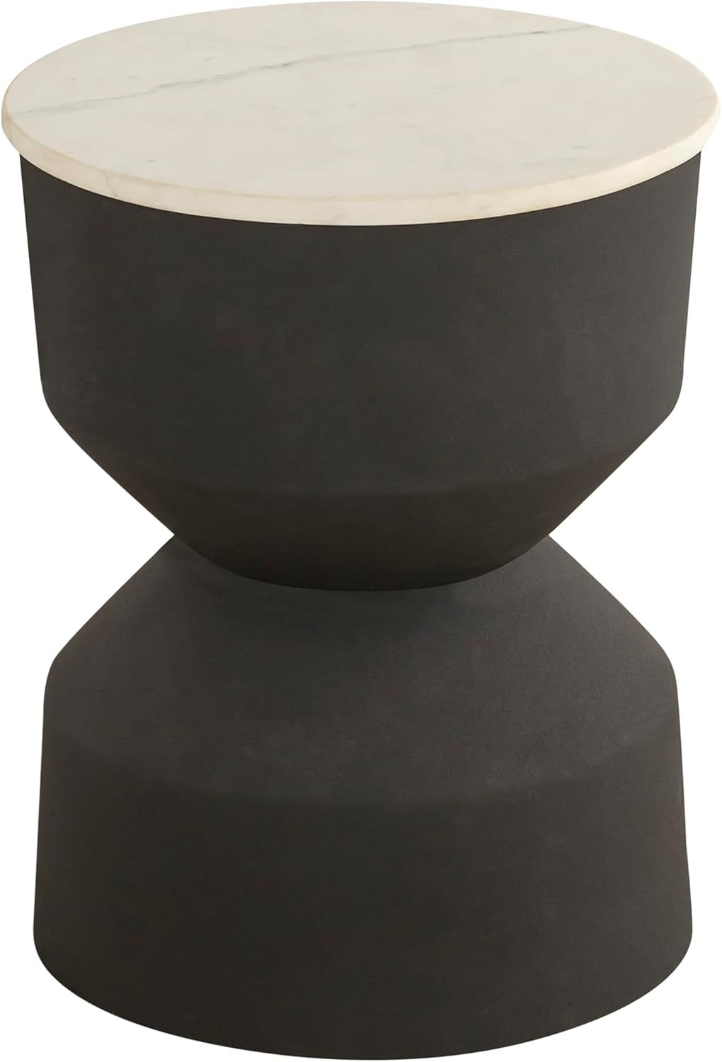 Modern Side Table with White Marble Top and Textured Hourglass Metal Frame, Black | Amazon (US)