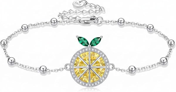 Lemon Bracelet S925 Sterling Silver Adjustable Citrus Fruit Bracelet Lemon Jewelry Gifts for Wome... | Amazon (US)