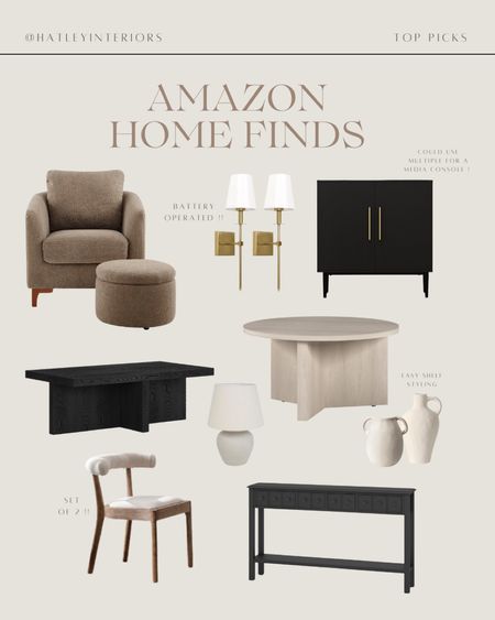 recent amazon home finds !!

home decor, sherpa accent chair, boucle accent chair, black cabinet, black coffee table, light wood coffee table, dining chair, round back dining chair, black entryway console table, black sofa table, battery operated wall sconces, shelf styling 

#LTKsalealert #LTKhome #LTKfindsunder50