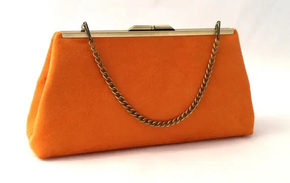 Orange Suede Handbag ~ Orange Purse ~ Orange Suede Evening Cocktail Clutch | Etsy (US)