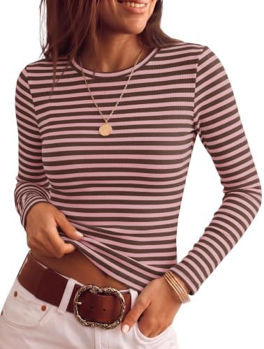 ZESICA Womens Striped Fall Long Sleeve Cute Shirt Dressy Work Going Out Top | Amazon (US)
