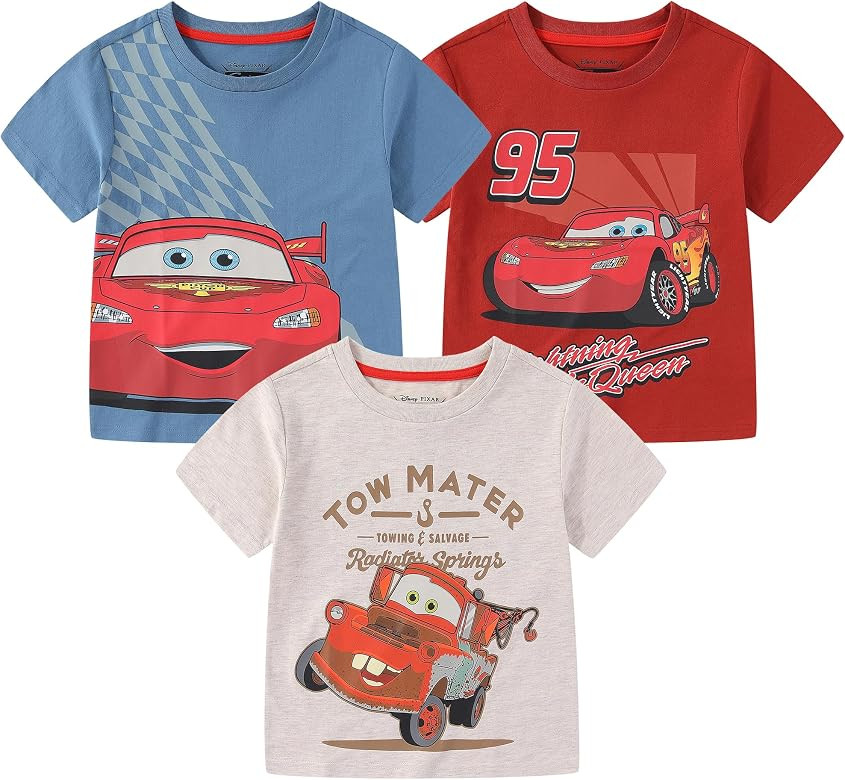 Disney Cars Lightning McQueen Boys 3 Pack Short Sleeve Crew Neck T-Shirt for Toddler and Big Kids | Amazon (US)