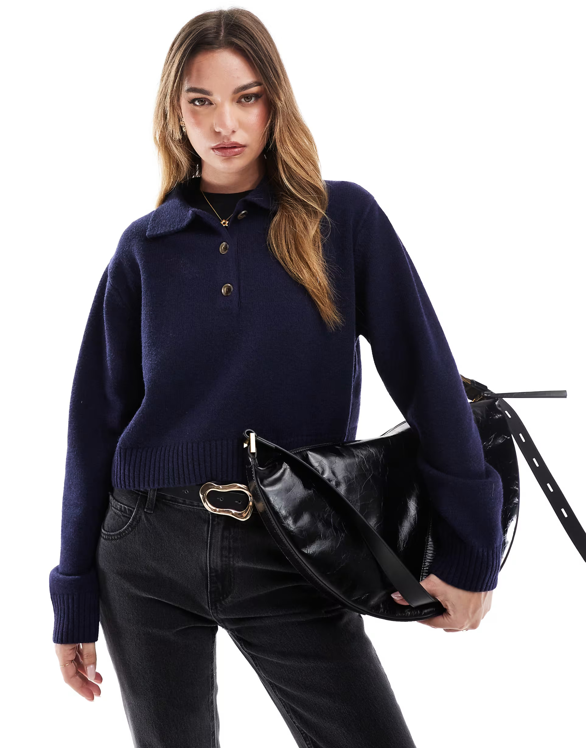 Bershka polo knitted jumper in navy | ASOS (Global)