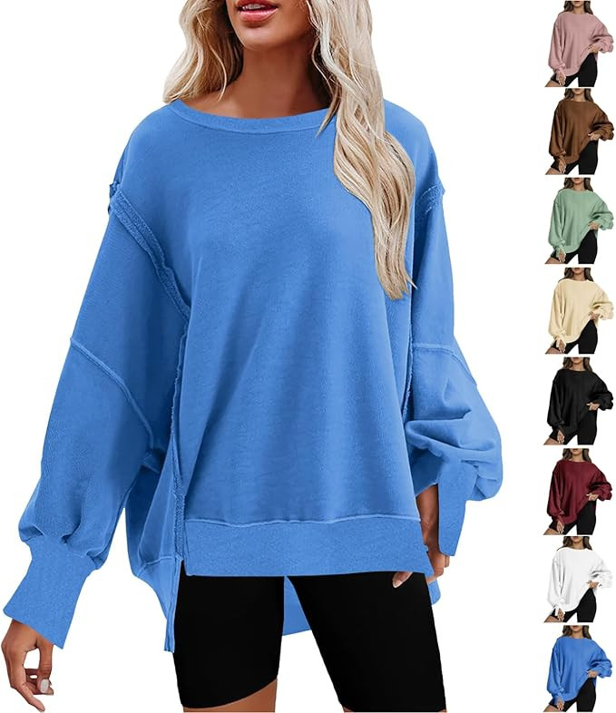 SHOPESSA Womens Casual Hoodies Pullover Split Cuff Long Sleeve Solid Color Shirt Vintage Oversize... | Amazon (US)