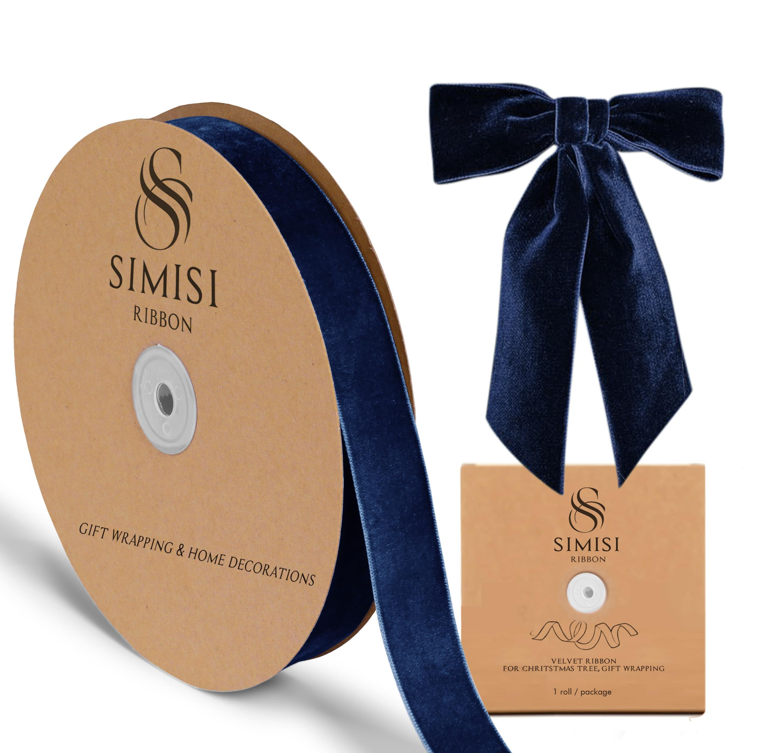 Navy Blue Velvet Ribbon 1'' 25 Yards for Christmas Tree, Gift Wrapping, Flower Bouquet, Wreath De... | Amazon (US)