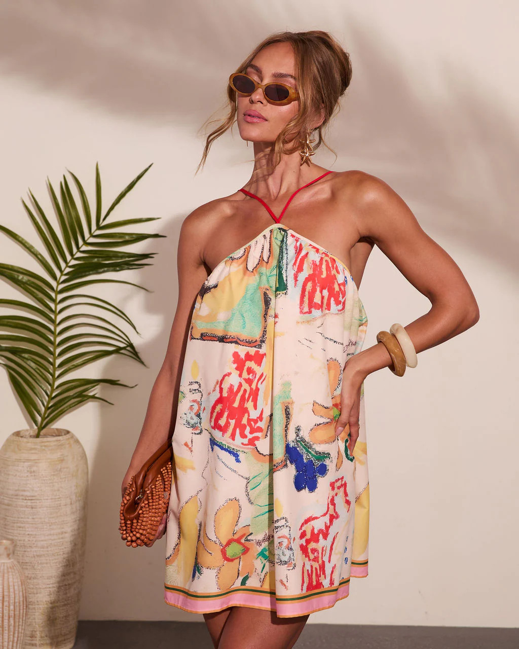 Sunlit Splash Abstract Print Halter Neck Mini Dress | VICI