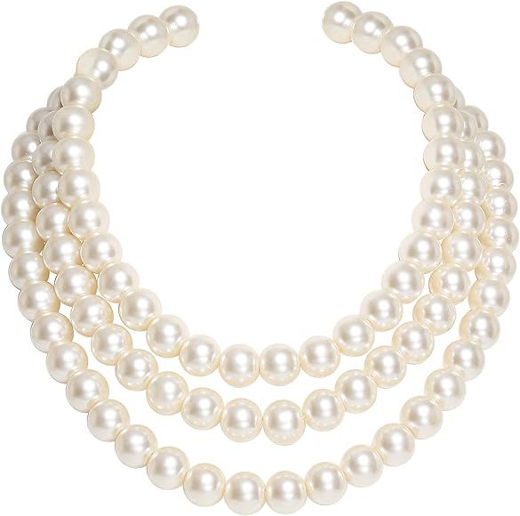 Round Imitation Pearl Necklace Vintage Multi Strands Necklace 20s Flapper Necklace for Party | Amazon (UK)