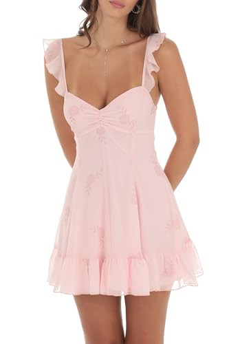 Y2k Floral Graduation Mini Dress for Women Teen Girls Corset Ruffle Swing Lace Formal Short Grad Dress (Floral Pink, S) | Amazon (US)