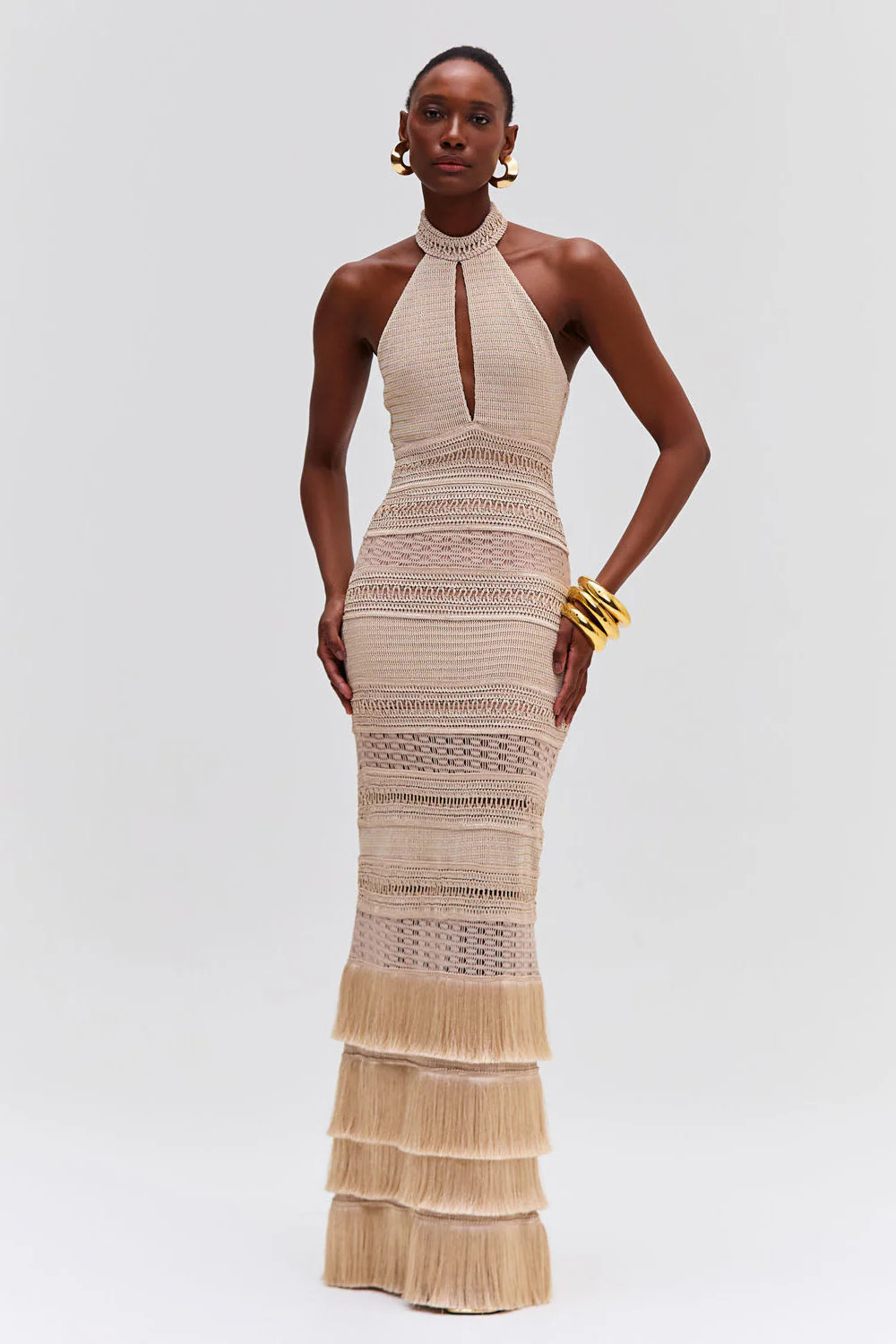 Metallic Knit Halterneck Maxi Dress | PatBO