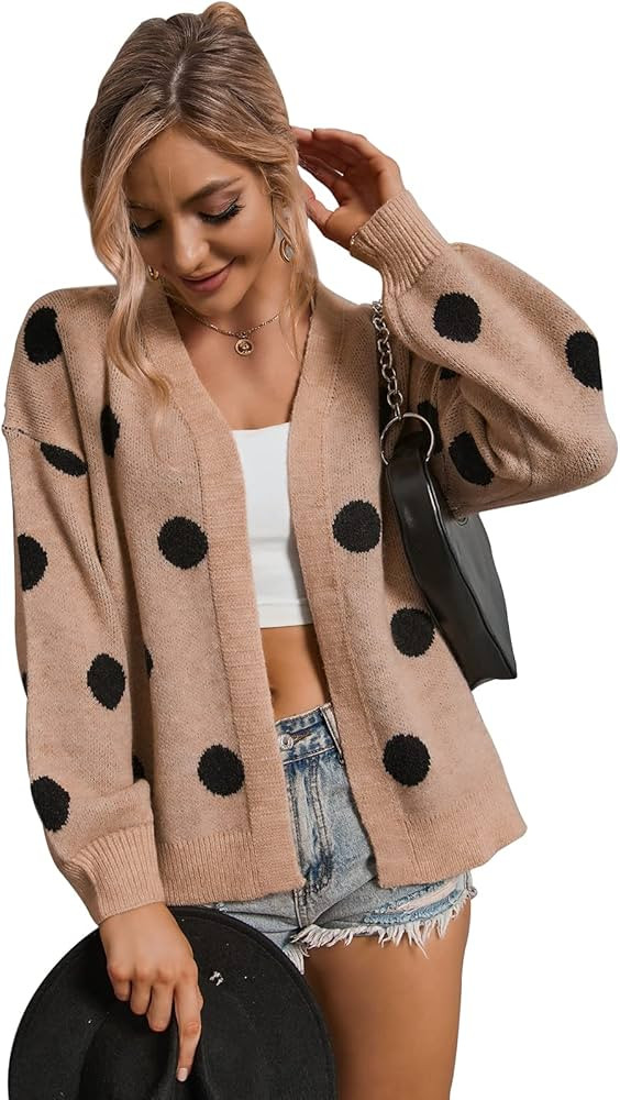 Women's Cardigan 2022 New Long Sleeve Polka Dot Cardigan Open Front Knit Fall Winter Cardigans Sw... | Amazon (US)