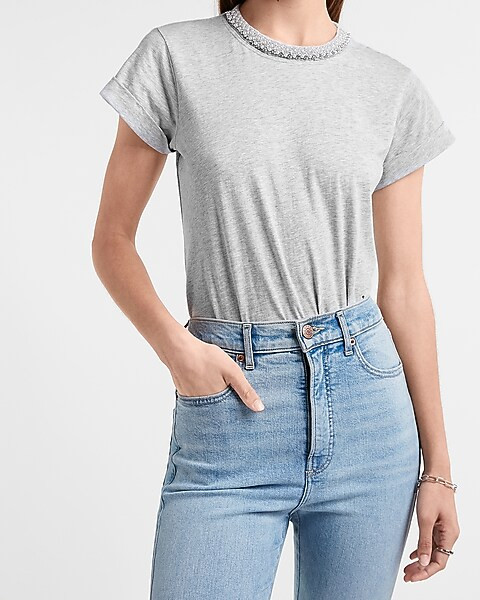 Skimming Jewel Embellished Crew Neck Thong Bodysuit | Express