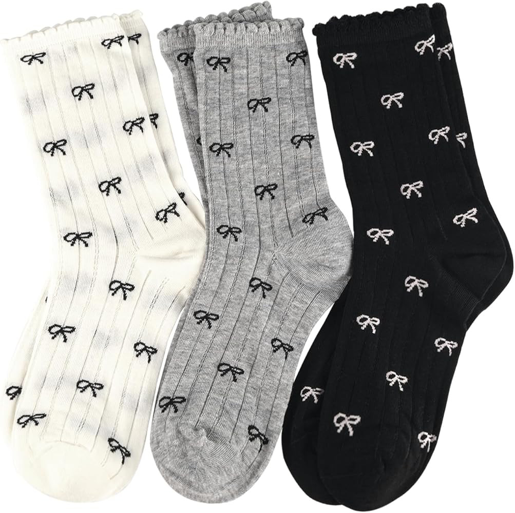 Women's Cute Crew Socks, Casual Athletic Cotton Bowknot Cherry Calf Novelty Socks for Women | Amazon (US)