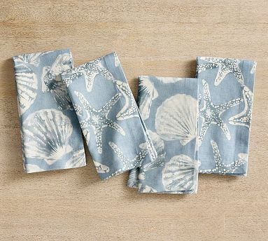 Shell & Starfish Organic Cotton Napkins - Mixed Set of 4 | Pottery Barn (US)