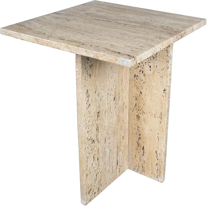 JONATHAN Y Cecil 18.5" Square Marble Cross Base Accent Table, Travertine | Glossy Solid Stone, Fu... | Amazon (US)
