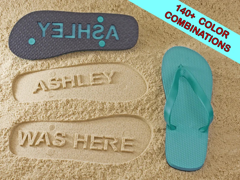 Personalized Name Was Here Sand Imprint Flip Flops - Available in 140+ color combinations | Etsy (US)