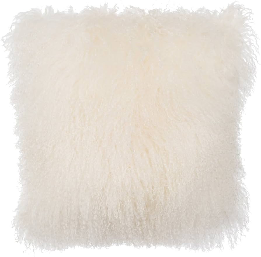 SLPR 16" x 16" White Mongolian Lamb Fur Pillow: Neutral Decorative Furry Throw Pillow for Couch a... | Amazon (US)