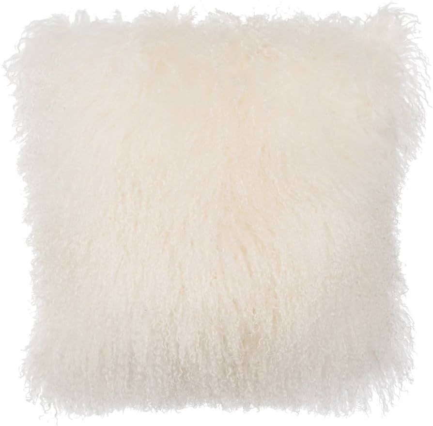 SLPR 16" x 16" White Mongolian Lamb Fur Pillow: Neutral Decorative Furry Throw Pillow for Couch a... | Amazon (US)