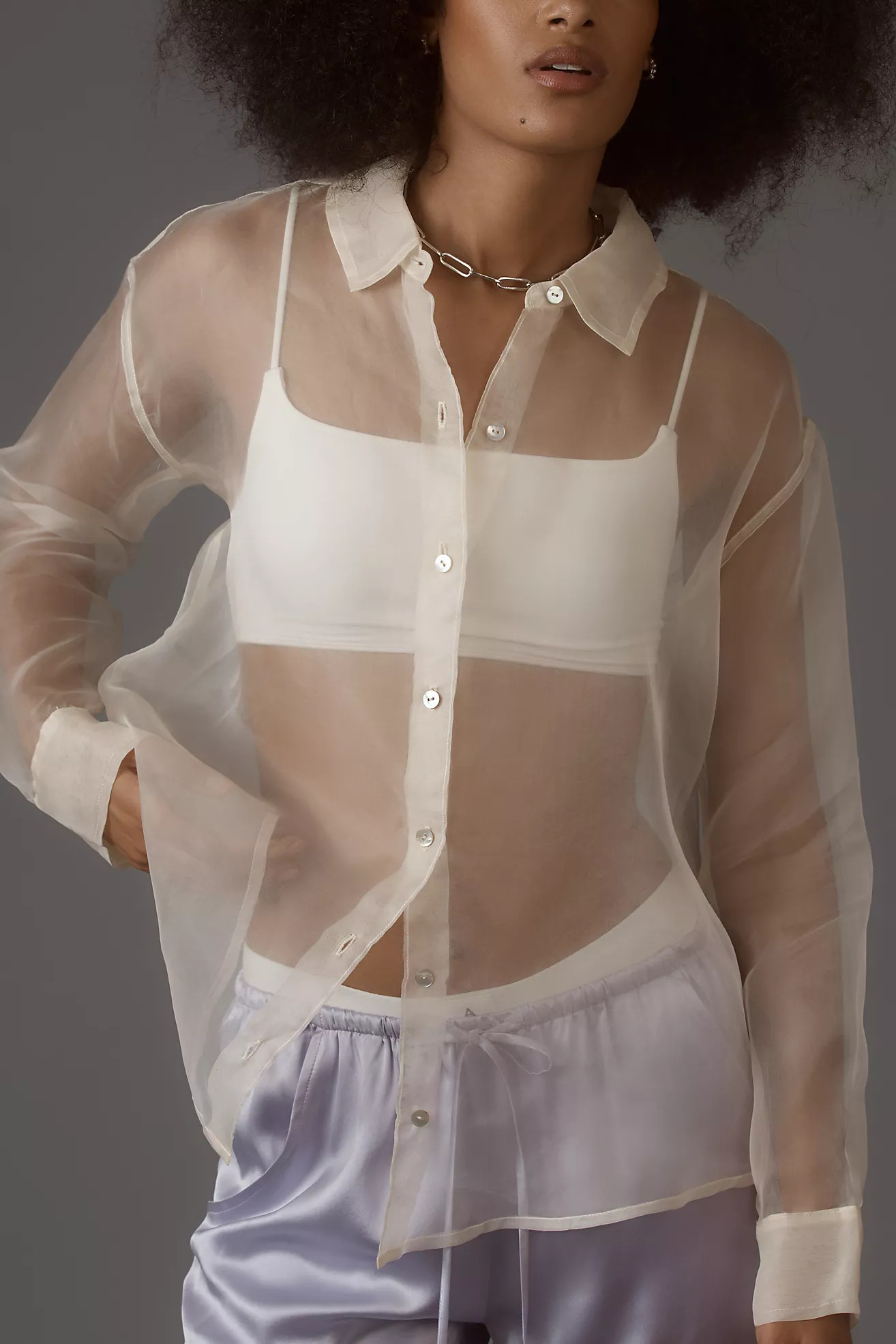DONNI. Long-Sleeve Silk Organza Shirt | Anthropologie (US)