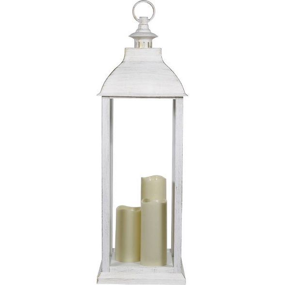 Alpine 28" Candlelit Lantern with LED Lights White | Target