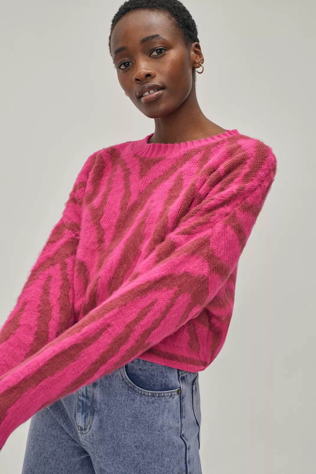 Zebra Pattern Brushed Knitted Sweater | Nasty Gal (US)