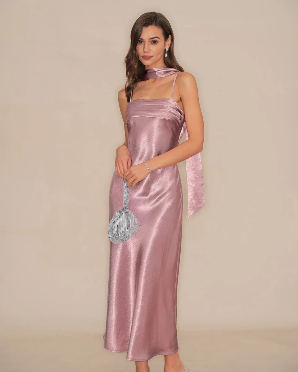 Pink Slip Mermaid Satin Maxi Dress | rihoas.com