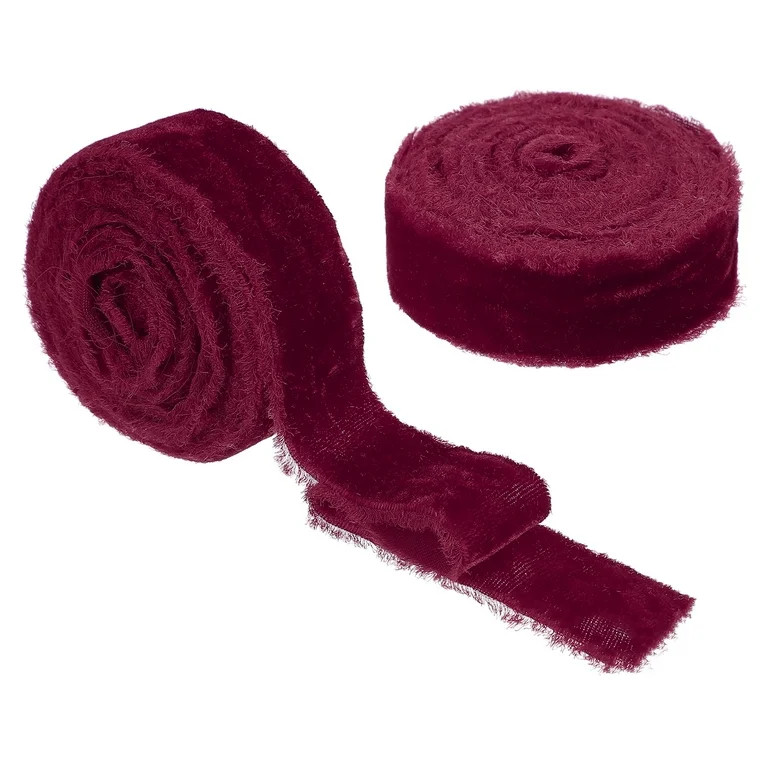 Uxcell Velvet Ribbon, Handmade Frayed Raw Edge Thick Fringe Ribbon for Gift Wrapping Burgundy | Walmart (US)