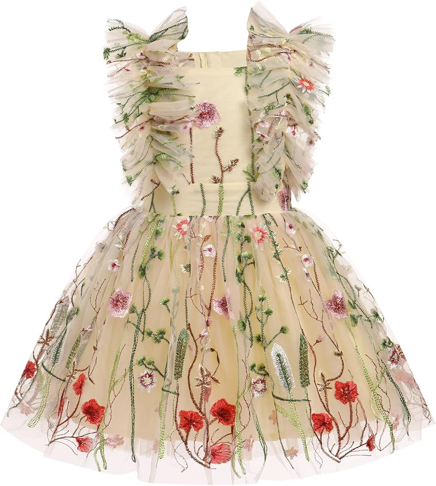 Girls Birthday Party Dress Ruffle Sleeve Sequin Dots Floral Tulle Princess Wedding Pageant Formal... | Amazon (US)