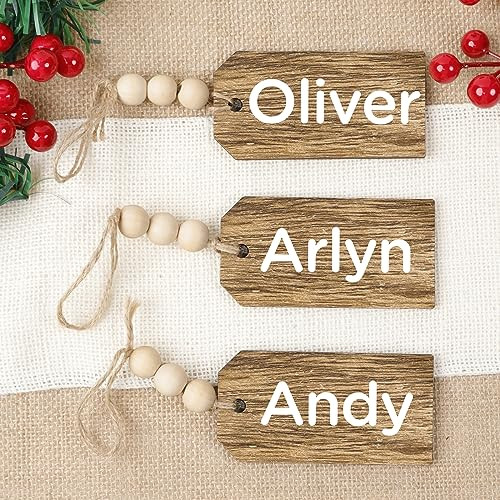 Christmas Decorations-12PCS Christmas Stocking Name Tags -DIY Unfinished Personalized Blank Bead Wood Tag -Farmhouse Xmas Stocking Hanging Tag for Christmas Stocking | Amazon (US)