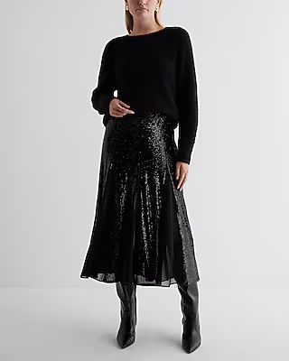 High Waisted Sequin Pleated Midi Skirt | Express