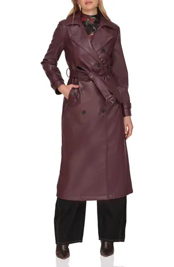 Avec Les Filles Double Breasted Faux Leather Trench Coat in Oxblood at Nordstrom Rack, Size Large | Nordstrom Rack