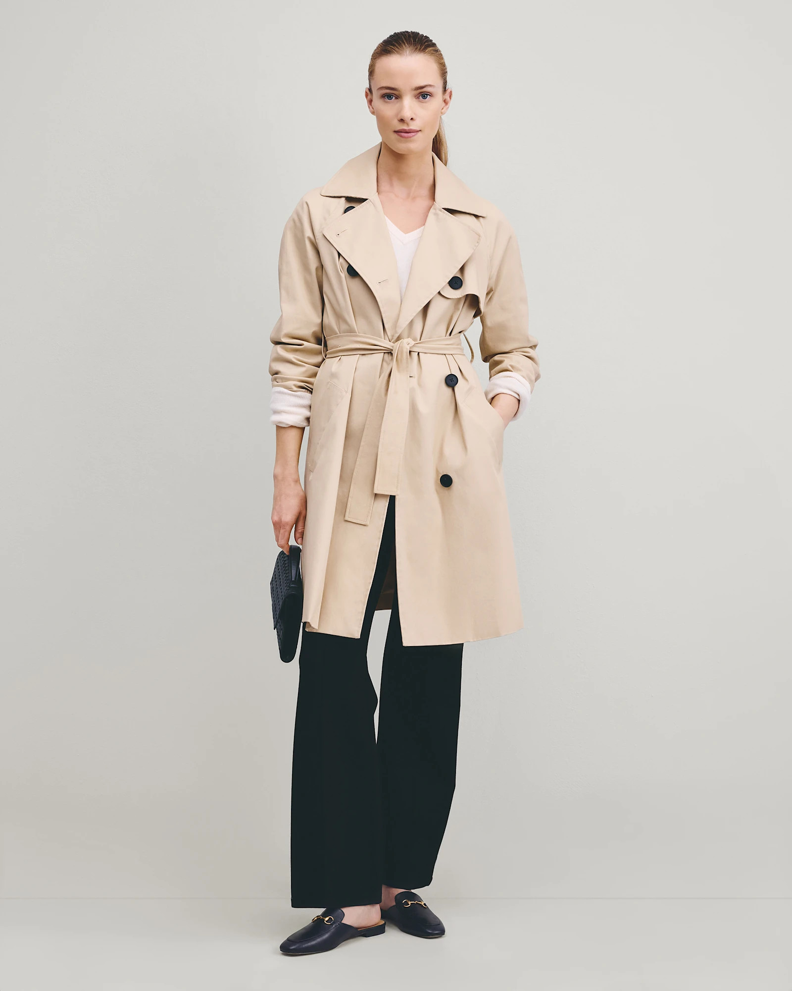 Quince | Women's Comfort Stretch Trench Coat in Midnight Black, Size XL, Organic Cotton | Quince