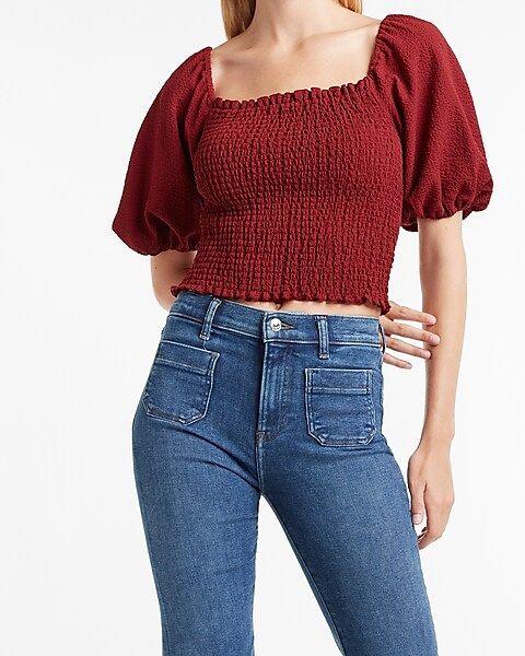 Smocked Body Puff Sleeve Crop Top | Express