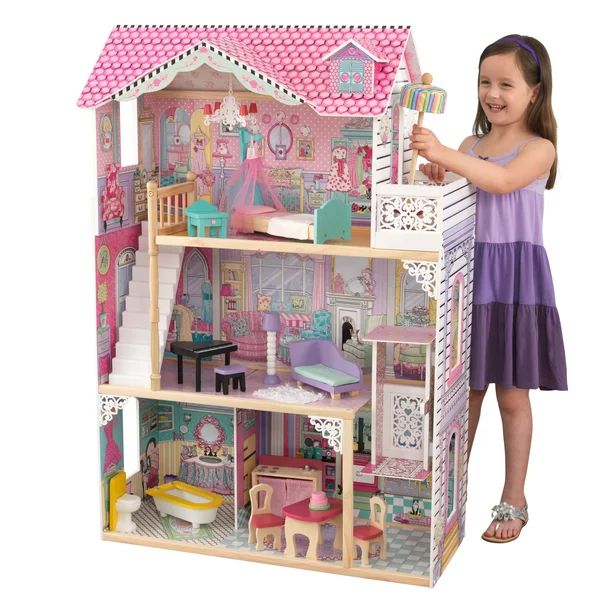 KidKraft Annabelle Wooden Dollhouse with Elevator, Balcony and 17 Accessories - Walmart.com | Walmart (US)