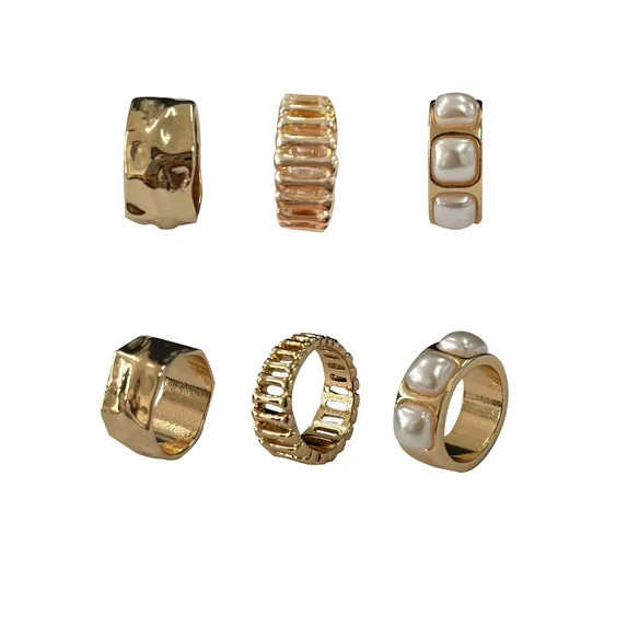 Time and Tru Pearl Rings in Gold Plating for Female Adults and Teens, 3 Pack | Walmart (US)