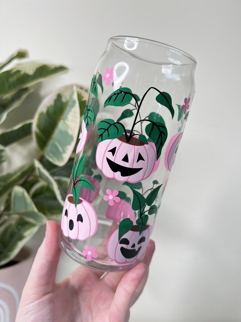 Pumpkin Patch Halloween Iced Coffee Cup | Libbey Beer Soda Glass Can | Cute Pink Spooky Season Gh... | Etsy (AU)