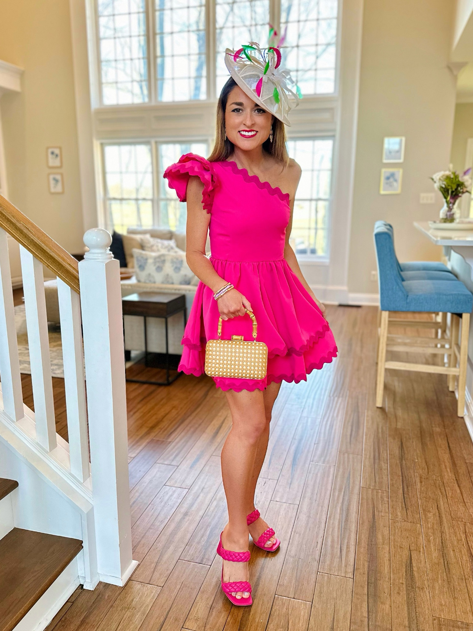 open lace back dress Light Pink/Cream dress hat| Shenor Collections