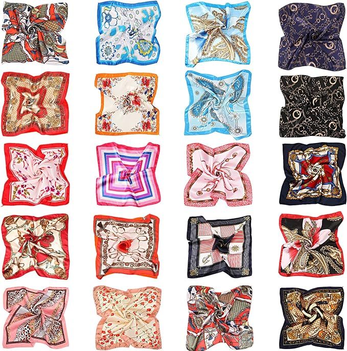 20 Pieces Women Satin Square Scarf Mixed Color Small Silk Neck Scarf for Women Girls Favors, Rand... | Amazon (US)