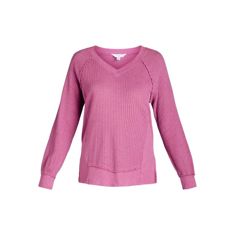 Time and Tru Women's Waffle Knit Sweatshirt, Sizes XS-XXXL | Walmart (US)