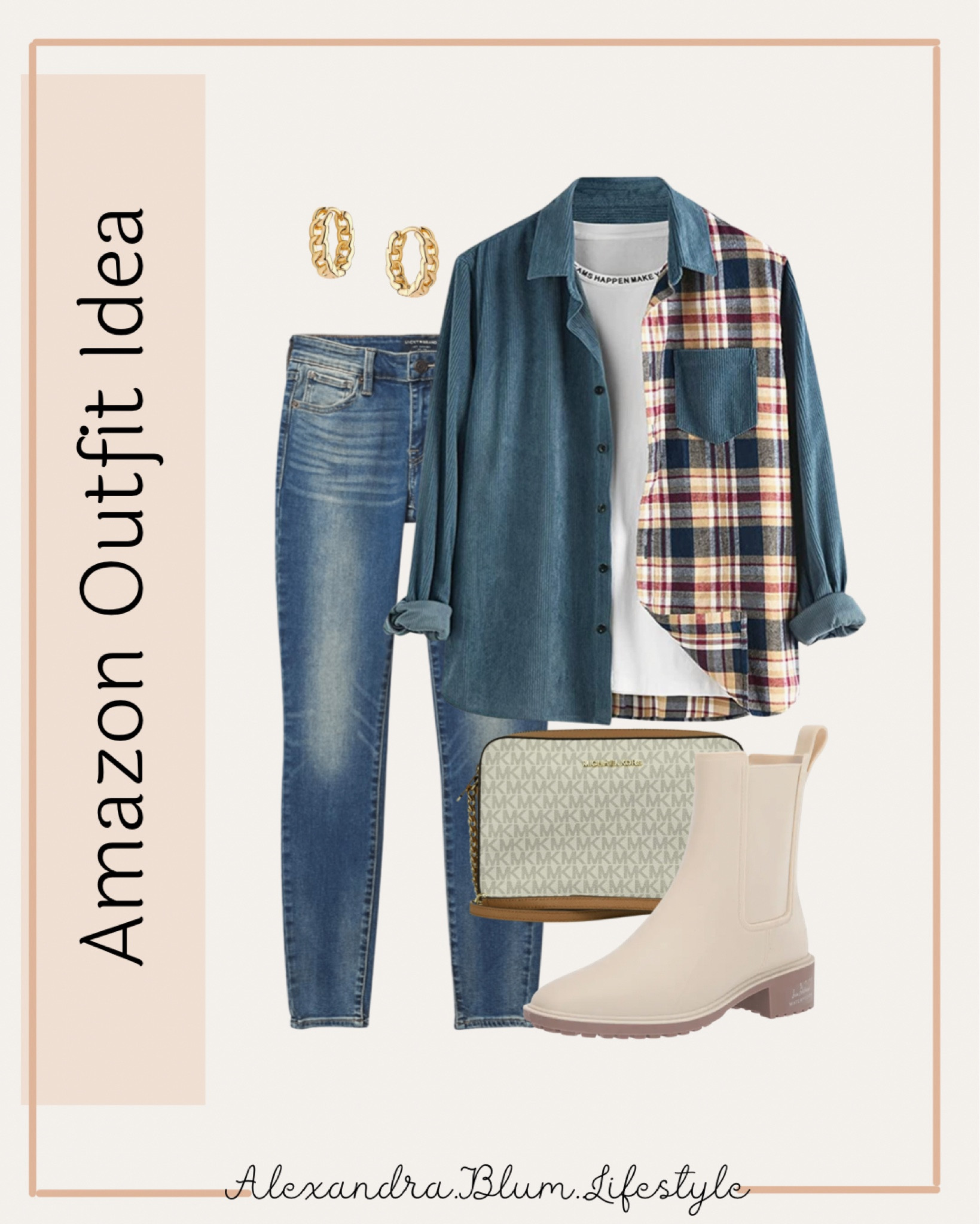 Amazon outfit idea!! Cute ivory rain boots, jeans, plaid flannel Shacket shirt! Fall fashion! Amazon fashion finds!! Fall trends! 

#LTKstyletip #LTKshoecrush #LTKitbag