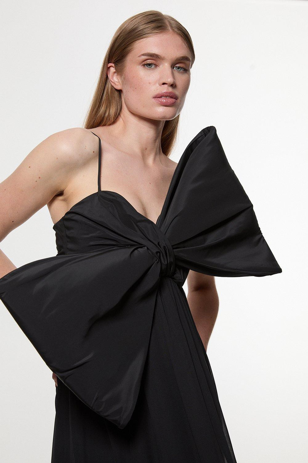 Taffeta Bow Detail Woven Maxi Dress | Karen Millen US