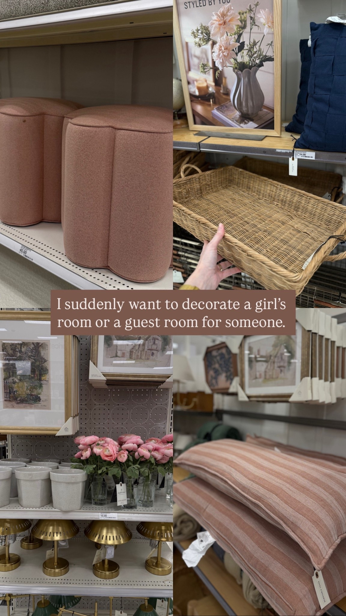 These prices are all so pretty and would look beautiful in a teen room or guest room. Love the rose color. 