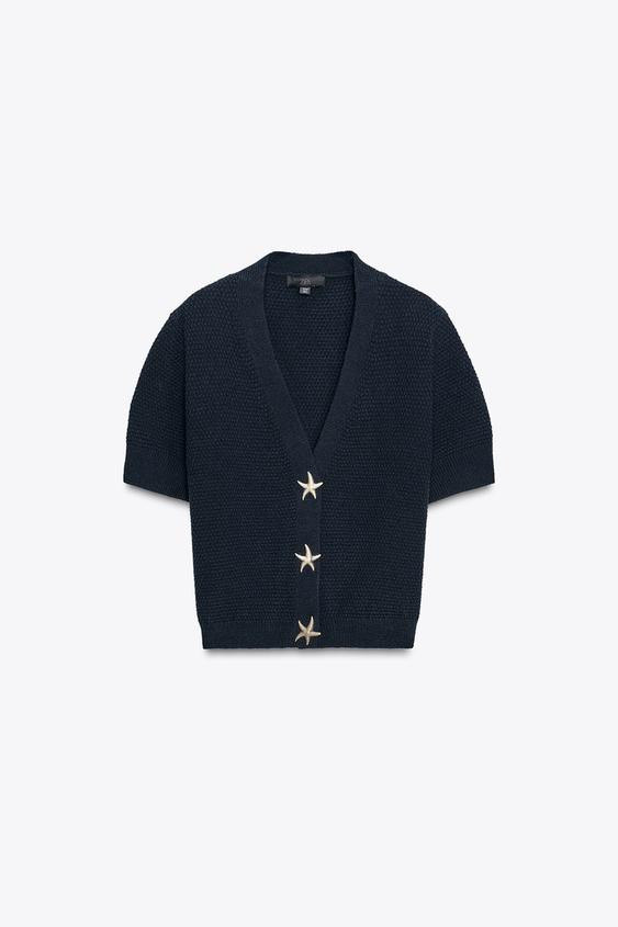 STAR BUTTON TEXTURED KNIT CARDIGAN | Zara US