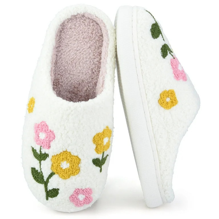 BERANMEY Cute Cartoon Flower Slippers for Women Soft Plush Comfy Warm Slip-On Couple Slippers fo ... | Walmart (US)