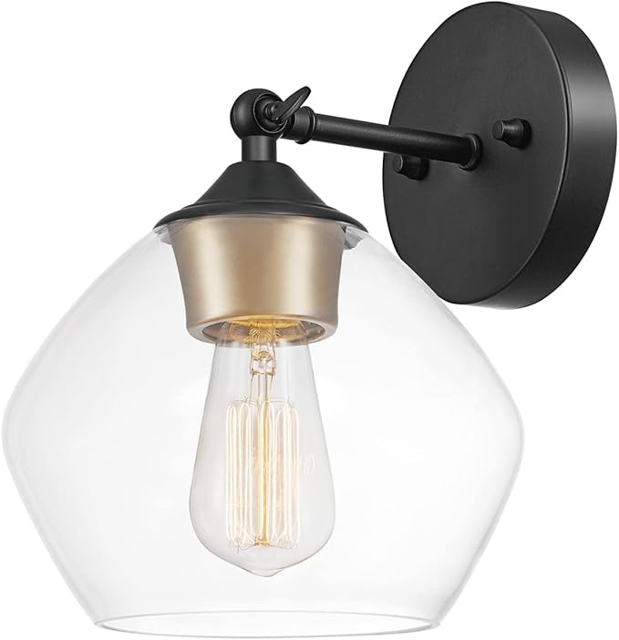 Globe Electric 51367 1-Light Wall Sconce, Matte Black, Gold Accent Socket, Clear Glass Shade, Wal... | Amazon (US)